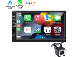 Stemap® Autoradio | 7 inch Touchscreen | Inclusief Achteruitrijcamera & Afstandsbediening | Multimedia | Apple Carplay | Android Auto | MirrorLink | 2 DIN Universeel | Bluetooth | USB