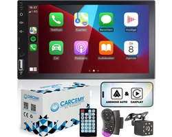 Universele Autoradio met APPLE CARPLAY en ANDROID AUTO, Bluetooth, USB & Aux - Handsfree - Mirrorlink - Radio met Microfoon - GRATIS Achteruitrijcamera