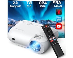 Beamer 4K WiFi Bluetooth - ingebouwde 1080P Full HD compatibele 4K projector - 450 ANSI lumen - Y9 thuisbioscoopprojector - Fire Stick - smartphone - PS5 Mini Beamer