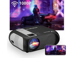 Beamer met afstandsbediening, 1080P Ondersteund LED Wifi projector met luidspreker 16:9 6500 lumen home theater Draadloze live streaming projector voor binnen/daglicht en buiten, USB/HDMI/AV/3.5mm Aux