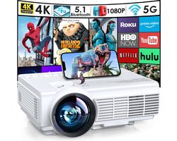 Beamer - Projector Met Bluetooth en Wifi- 1080P Full HD - 4K Beeldkwaliteit - 10000 Lumen - Projector Compatibel Voor HDMI/USB, Laptop/ iOS & Android Phone