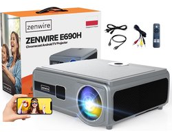 Beamer Zenwire E690H - Projector met officiële Android TV 11, Full HD 1920x1080p, 4K-ondersteuning, WiFi 6, Bluetooth 5.0, Autofocus, Autokeystone 4D, ZOOM, Chromecast, Miracast, Airplay, 1000 ANSI lumen, HDR, 300 inch scherm