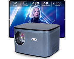 Beamlite® Beamer - Projector Incl gratis 100 Inch Schermdoek en Mini Statief - 1920x1080P Full HD - 4K Ondersteuning - 430 Ansi - 12000 Lumen - Streamen Vanaf Je Telefoon / Tablet / PC / Laptop met WiFi & Bluetooth - Met Apps,YouTube / Netflix/ Prime