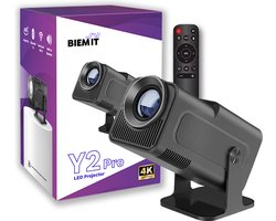 Biem It - Y2 Pro Mini Beamer - Projector - Inclusief HDMI kabel - 4K Ultra HD - Wifi 6/BT 5.0 - Geïntegreerd Android 11.0 - Draagbare Beamer - Zwart - 2024 Model