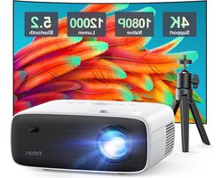 Bluetooth Projector 4K with Tripod - Native 1080P 12000 Lumens - Bluetooth 5.2 - Portable Home Video Movie Projector - Compatible with iOS-Android-HDMI-USB-AV-SD Card - Home Cinema Beamer