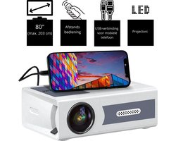 Draagbare Beamer - Mini LED Projector - Full HD 1080P - Max 100" Scherm - Compact Ontwerp - USB- & AV-aansluiting - Geschikt voor Smartphone, Laptop en TV-stick - Incl. Afstandsbediening en AV-kabel