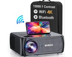 FireBay Wifi Bluetooth Projector - Mini Beamer - Full Hd Inheemse 1080P - 4K Kwaliteit- Scherm - Projector - 500 Ansi 6D - Draagbaar en Heldere Beelden - Zwart