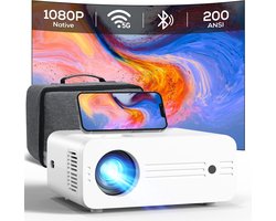 iZEEKER iPL310 Beamer met Draagtas - Native 1080P 4K-ondersteuning - 200 ANSI Lumen 300-inch scherm- 5G Wifi en Bluetooth - Wit