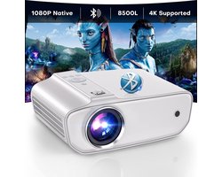 Mini Beamer - 8500 Lumen - Bluetooth Audio - Input tot 1080P - Projector - Mini Projector - HDMI - USB - Wit - Smartphone - Zoomfunctie - Draagbaar - Ingebouwde speaker