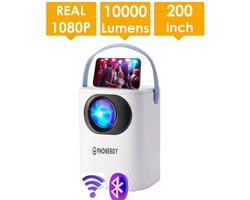 Phonergy Fibropix - Beamer- Mini beamer- Projector - 2024 - Full HD (4K ondersteuning) - 10000 Lumen - HDMI- Wifi - Bluetooth - Wit