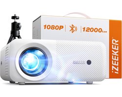 Projector - Beamer - 12000 lumen - 1080P - Bluetooth - kleurcontrastverhouding van 10.000:1 - HDMI, AV, USB, Aux - 250 inch - Wit -