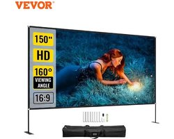 projectorscherm - Vevor XXL 150 Inch Projector Scherm - 4K Full HD Kwaliteit - 160 Graden Kijkhoek - 16:9 Beeldverhouding - Inclusief Standaard - Zwart