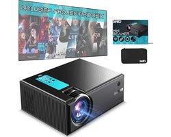 Sanbo Pro Smart Wi-Fi Mini Beamer - Zwart / Blauw - Inclusief Tas en Projectiescherm - 4400 lumen - Streamen vanaf je telefoon met wifi - Projector