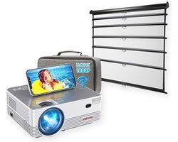 UpLiving® LCD Mini Beamer met Projectiescherm Behuizing 236cm Breed | Met WiFi | Met Bluetooth | Native Full HD | 10.000:1 Contrastratio | 8.000 Lumen | Projector - Mini Beamer - Draagbare Pocket Beamer - Afstandsbediening - Draagtas