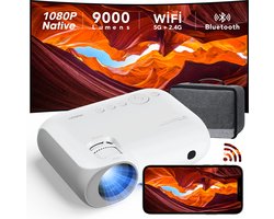 Yoton Y7 Beamer - Native 1080P - 9000 Lumen - 200" Projectie -5G Wifi en Bluetooth - Mini Beamer met Draagtas - Wit