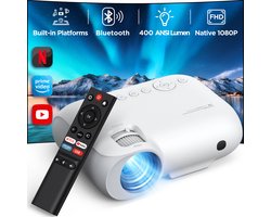 Yoton Y9 Beamer 4K - Native 1080P - 400 ANSI Lumen - Ingebouwde Netflix/Prime Video/YouTube - 5G Wifi en Bluetooth - Mini Beamer met Draagtas - Wit