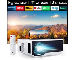 ZDK 2024 Beamer - 4K-ondersteuning - 20.000 Lumen - Draadloos & Bluetooth - 1080P Full HD