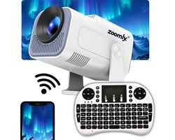 Zoomly® Pro MAX Beamer - Projector - Mini Beamer - Full HD 1080p - Ondersteund 4k - Home Cinema - Android 11.0 - WiFi 6 & Bluetooth 5.2 - 9000 Lumen - Wit