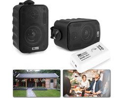 Geluidsinstallatie voor tuin, terras, etc. - Bluetooth geluidsinstallatie met 2 weersbestendige opbouwspeakers (3 inch) - Zwart