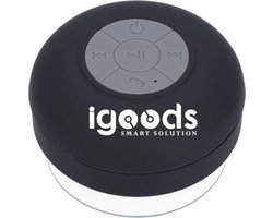 IGOODS Waterdichte Bluetooth Speaker - met Zuignap - Ingebouwde microfoon - Bluetooth 3.0 - Badkamer & Douche Speaker - Zwart