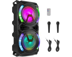 Party speaker Bluetooth - Fenton LIVE280 - 900 Watt - Partybox op accu - karaoke set met 2 microfoons