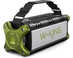 W-KING Bluetooth Speaker Draadloos - Krachtig geluid - Diepe bass - 24 uur afspeeltijd - Waterdicht - Draagbaar - Powerbank 5200mAh - Zwart / Groen