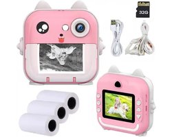 Camioz - Instant camera - Digitale Foto Camera - Camera Met Printer - 32 GB + Printpapier - Kindercamera - Digitaal - Uitprinten - Kinderen - Minicamera - Roze