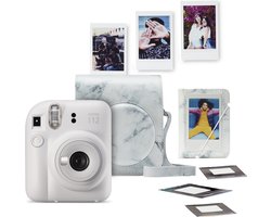 Fujifilm instax Mini 12 Bundel - Instant camera + 1 x 10 stuks film, cameratas & stickers - Clay White & Marble