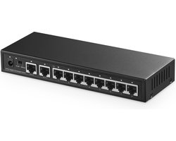 10-poorts Gigabit Ethernet-schakelaar met 8 poorten - 100/1000 Mbps, 2 Gigabit Uplink, Ondersteuning Vlan, Plug and Play