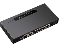 DrPhone PoE S1 - VLAN 100M POE Switch 6 Poort - 4 POE Poort + 2 Uplink - Ethernet Switch - 250 Meter Camera systeem / CCTV