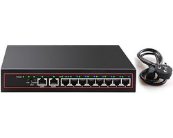 DrPhone PoE X1 - 10 poorten POE Switch - 8 PoE + 2 Vlan - 48V Ethernet Netwerk Switch voor IP camera/Draadloze AP/ CCTV Camera Systeem