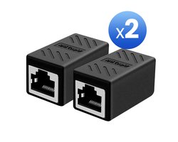 Garpex® Set van 2 - Netwerk LAN koppelstukken Ethernet connector verlengstuk RJ45 zwart - voor snelle data overdracht en stabiele netwerkverbinding