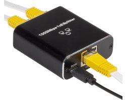 Internet Splitter - 2 Poorten - Netwerk Switch - tot 1000Mbps - Netwerk Splitter - RJ45, Cat5, Cat6, LAN, UTP, Ethernet Splitter - Zwart