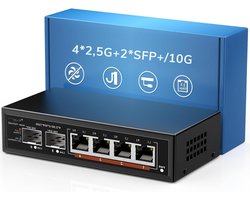 Netwerk Switch - 6 Poorten - 2 x 10 G & 4 x 2.5 G - Internet Splitter - Ethernet - Voor Internetkabel