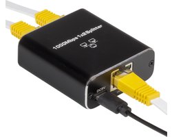 Nuvance - Internet Splitter - 2 Poorten - Netwerk Switch - tot 1000Mbps - Netwerk Splitter - RJ45, Cat5, Cat6, LAN, UTP, Ethernet Splitter - Zwart