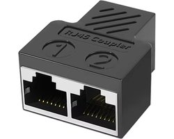 Qost - RJ45 Splitter - 1 naar 2 Netwerk Adapter - Cat5 / Cat 6 - LAN splitter - Ethernet netwerkaansluitingen - Zwart