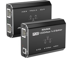 Sounix Internet Splitter - 2 Poorten - PoE - Netwerk Switch - tot 1000Mbps - Zwart