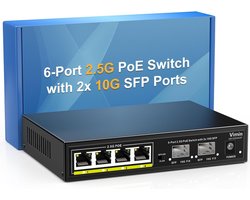 VIMIN 6-poorts 2.5G PoE-switch - 4x 2.5G Base-T PoE - 2x 10Gbps SFP+