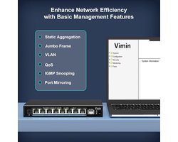 VIMIN 8-poorts 2,5G Webbeheerde Ethernet-switch met 10G SFP – Snel en flexibel netwerk voor veeleisende toepassingen