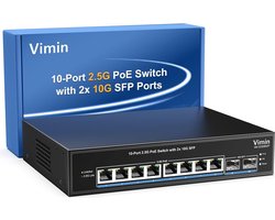 VIMIN - 8 Port 2.5G PoE Switch - Unmanaged - High-Performance - Robust PoE+ Capability