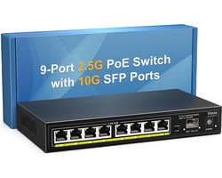 VIMIN 9-Port 2.5G Base-T PoE Switch with 10G SFP - 120W Power Budget & VLAN Support