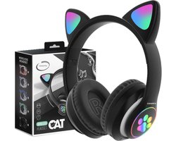 Casamix Kinder hoofdtelefoon - kattenoortjes ZWART- NL handleiding -cat headphones- Draadloze koptelefoon Bluetooth met led-Koptelefoon voor Kinderen - Met Led Kat Oortjes | met verlichting poot- Kat oor Koptel- Casamix