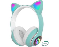 Kinder hoofdtelefoon - kattenoortjes GROEN-NL handleiding- cat headphones- Draadloze koptelefoon Bluetooth met led-Koptelefoon voor Kinderen - Met Led Kat Oortjes | met verlichting poot- Kat oor Koptelefoon draadloze Bluetooth met flitslicht.