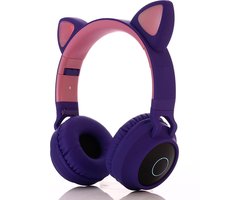 Kinder hoofdtelefoon - koptelefoon Bluetooth met led kattenoortjes purper - roze