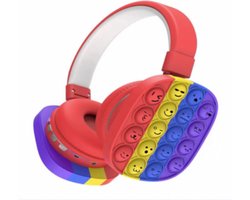 Koptelefoon Pop it fidget met smiley's gezichten voor kinderen - Bluetooth Koptelefoon voor kinderen - Regenboog Hoofdtelefoon - Headset - Rood