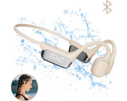 MrGoods - Bone Conduction Headphone - Open Ear Koptelefoon - Bone Conduction Koptelefoon - Sport Oortjes - Koptelefoon Bone - Sport Hoofdtelefoon - Waterdicht - Bluetooth 5.4 - 32GB Geheugen - Geschikt voor elk Apparaat - Beige