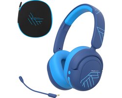 PowerLocus Lion - Koptelefoon kinderen - Kinder Koptelefoon Draadloos - Active Noise Cancelling - Volumelimiet 74/85/94 dB - Boom Microfoon voor Gaming - 70 Uur batterijduur - Blauw