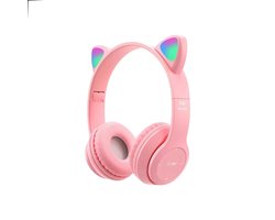 P&P Goods Kinder Hoofdtelefoon – Met Kattenoortjes – Kattenoortjes Koptelefoon – Draadloze Koptelefoon – Met Bluetooth – Met ingebouwde Microfoon – Oplaadbaar – 20M Draadloos bereik – Roze