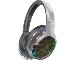 ProMate® Draadloze Hoofdtelefoon, Hi-Fidelity Transparante ANC Bluetooth v5.4 Headset met RGB Lichten, Microfoon, Opvouwbaar Ontwerp, 40 Uur Speeltijd, 600mAh Batterij en 3.5mm Jack, Universeel, voor iPhone 16/15/14, Samsung, TransTune Zilver