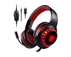 StayPowered Gaming Headset - Ultiem Geluid & Comfort - Noise Cancelling Microfoon - Surround Sound - Multi-platform Compatibel - Plug & Play - Ergonomisch Design - LED Verlichting - Zwart/Rood - Levering Sneller dan Aangegeven!